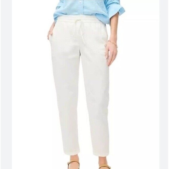 J Crew Pants Linen Cotten Drawstring White Pull On AW839 Plus - Size 16 - Picture 1 of 14